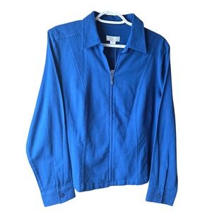 Christopher & Banks Blue Textured Zip Front Jacket Women's Medium 100% Cotton
